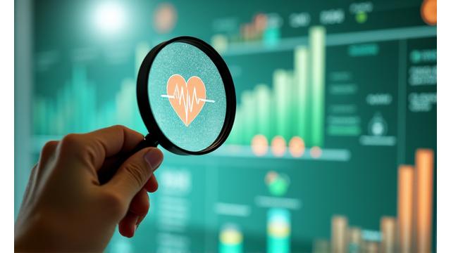 O mână care ține o lupă deasupra unui grafic stilizat, cu iconițe medicale în fundal, simbolizând prevenția și diagnosticul timpuriu.