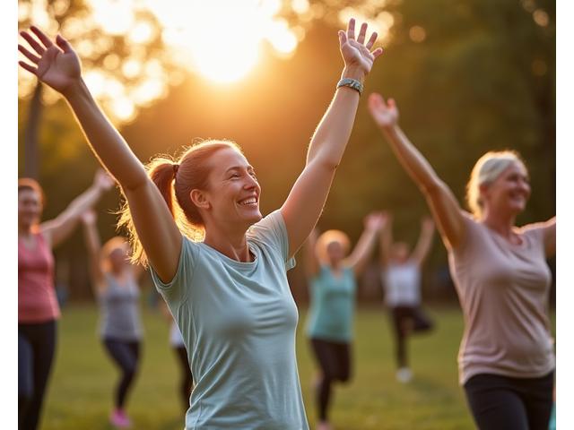 Grup de adulți zâmbind după o sesiune de antrenament în aer liber, reprezentând motivație pentru fitness