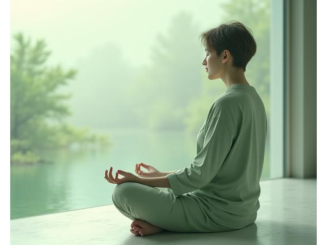 Persoană meditând într-un mediu calm, simbolizând gestionarea stresului