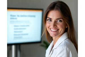 Dr. Elena Vasilescu zâmbind, pregătită pentru o sesiune Q&A online.
