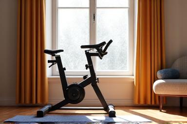 Echipament fitness modern într-un cadru de acasă, luminat natural.