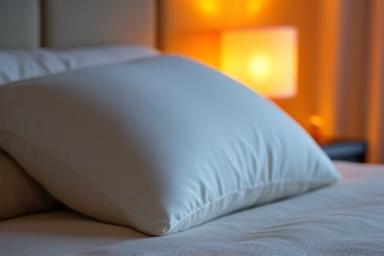 Persoană dormind liniștit pe o pernă ergonomică, într-un dormitor calm.